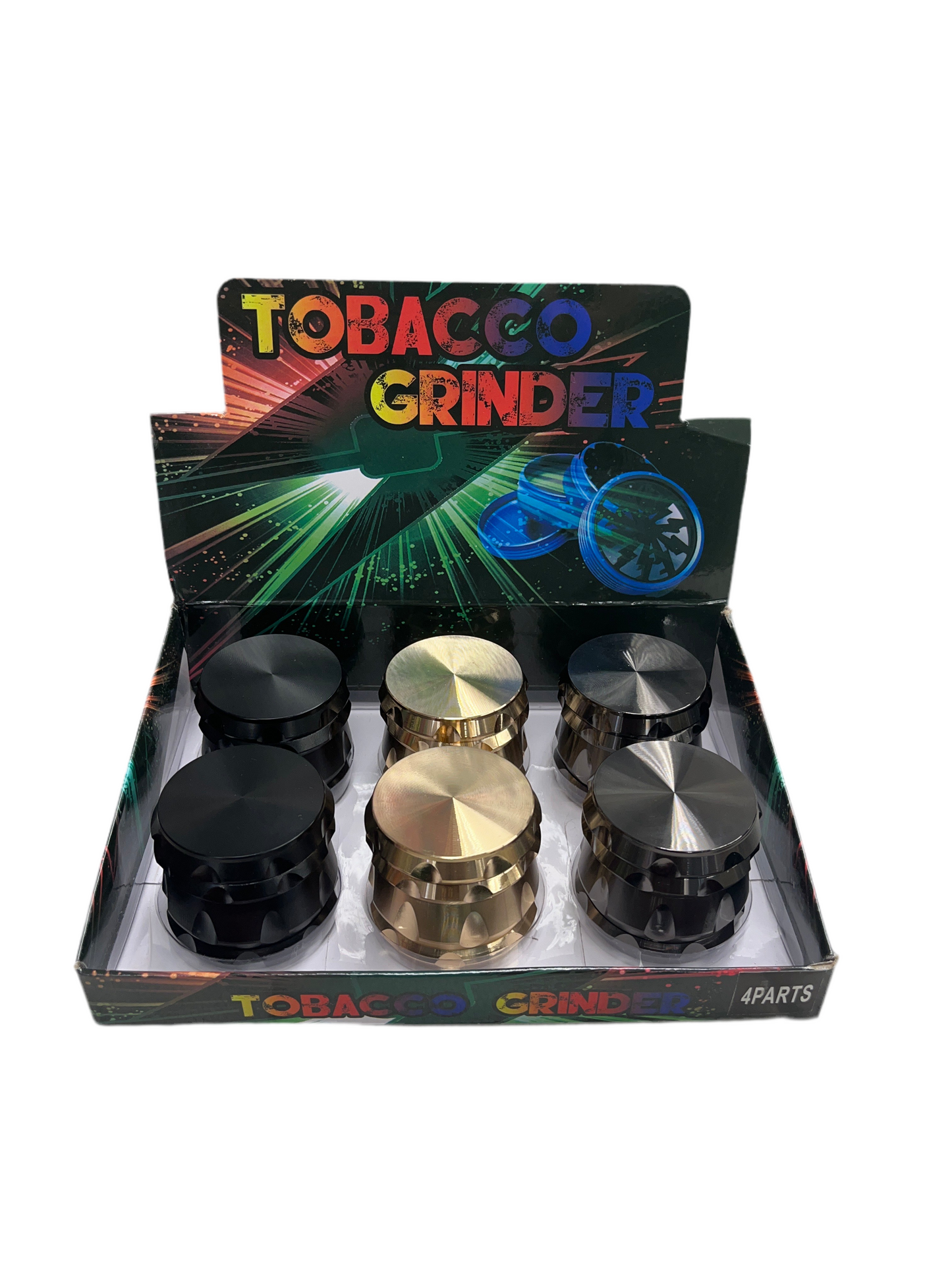 Tobacco Grinder 4 Parts Black, Gold and Grey